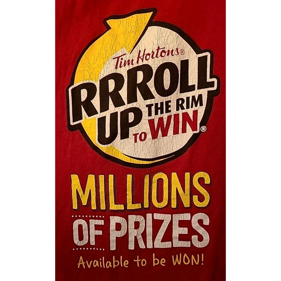 Tim Horton's Roll Up The Rim Shirt Red Adult Size 2XL Coffee Employee Work - Picture 2 of 7